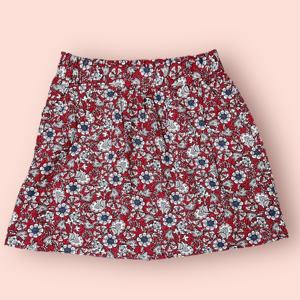 LOFT linen blend red floral skirt